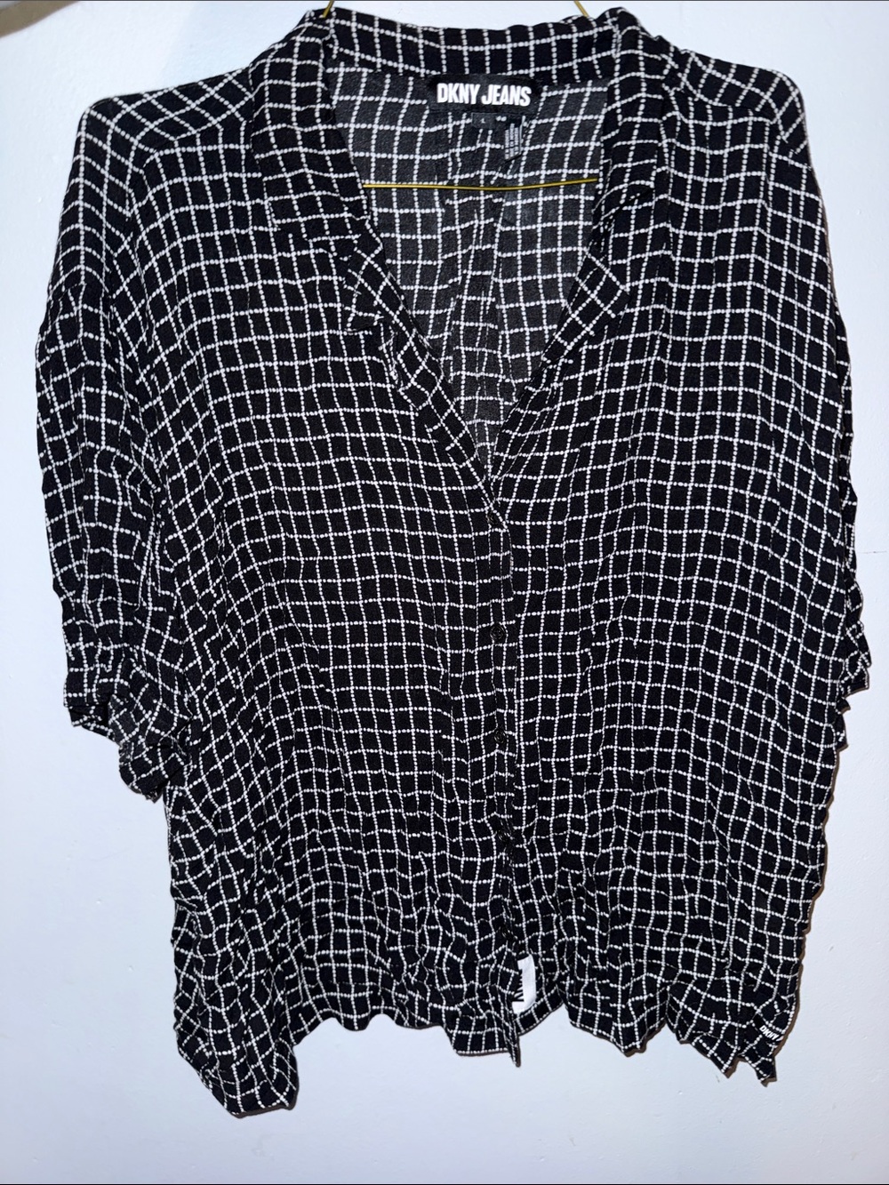 DKNY Black and White Grid Button-Down Shirt